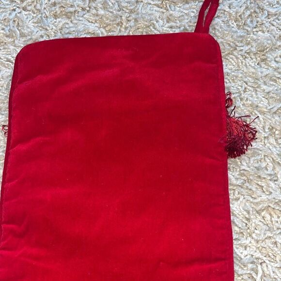 VINTAGE SANTA CLAUS CHRISTMAS STOCKING CROSS STITCH HANDMADE USA RED - Picture 9 of 12